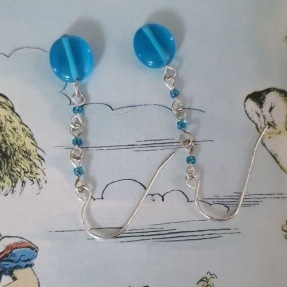 Vintage Blue Bead Drop Dangle Earrings - Picture 4 of 5